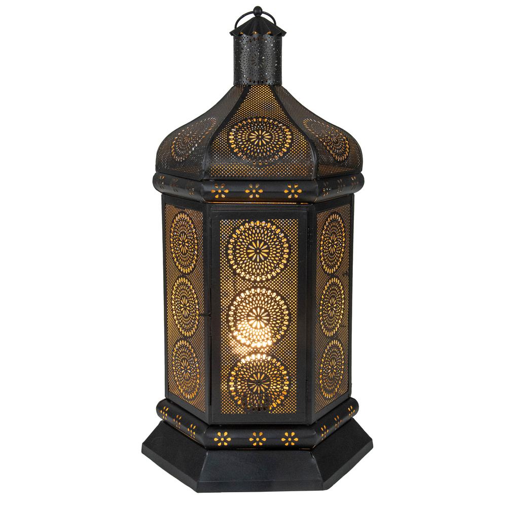 21.5" Black and Gold Moroccan Style Lantern Table Lamp. Picture 1