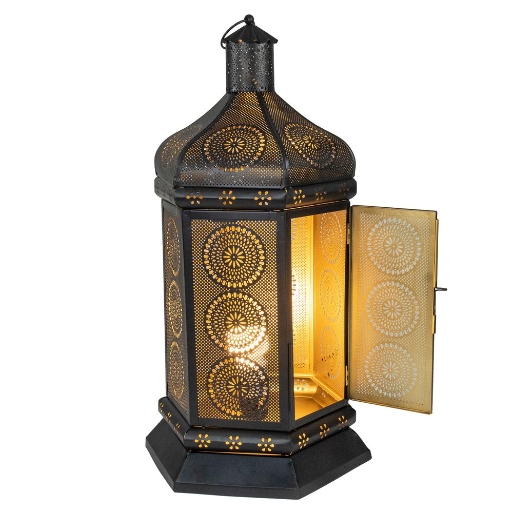 21.5" Black and Gold Moroccan Style Lantern Table Lamp. Picture 3