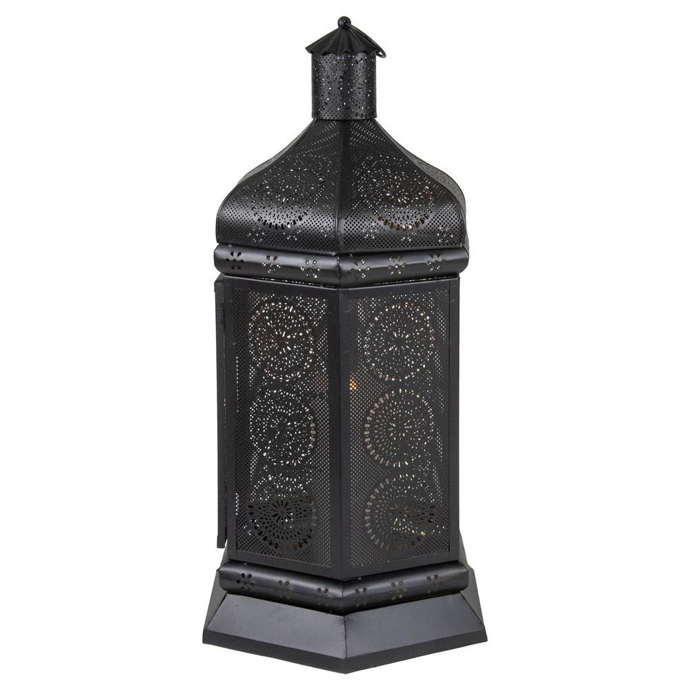 21.5" Black and Gold Moroccan Style Pillar Candle Table Lantern. Picture 4