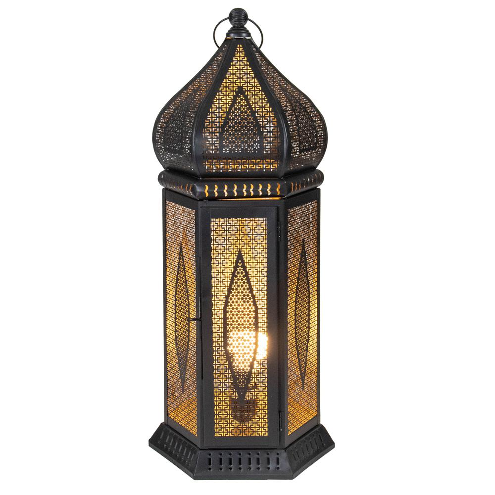 23.5" Black and Gold Moroccan Style Lantern Table Lamp. Picture 1
