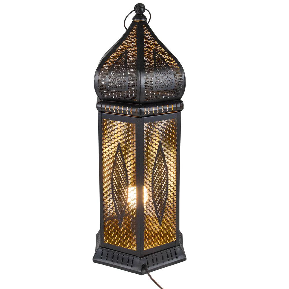 23.5" Black and Gold Moroccan Style Lantern Table Lamp. Picture 4