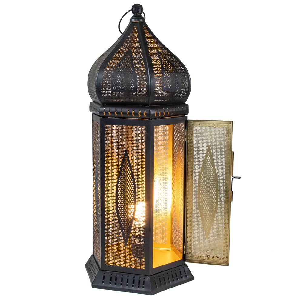 23.5" Black and Gold Moroccan Style Lantern Table Lamp. Picture 3