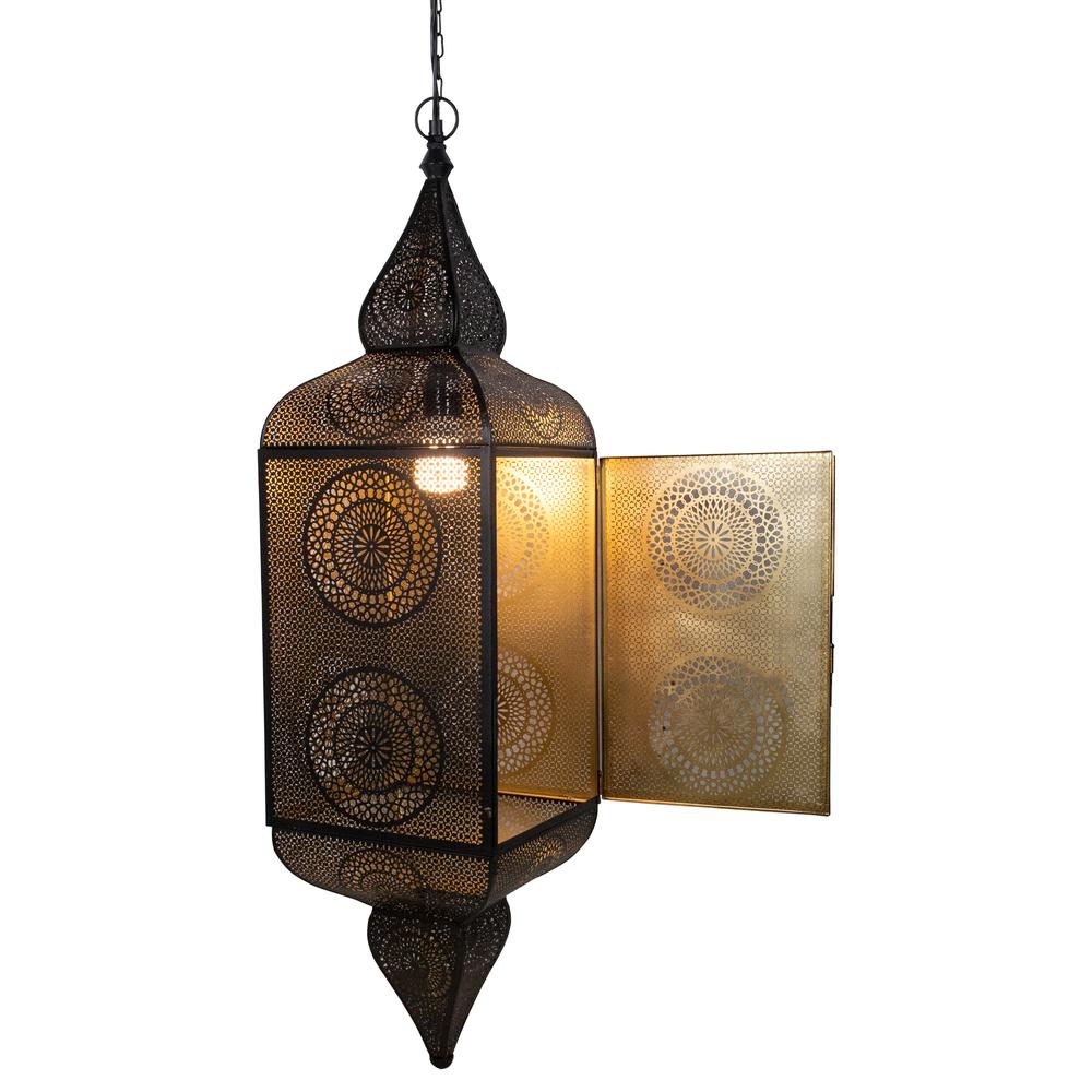 35" Black and Gold Moroccan Style Hanging Lantern Ceiling Light Fixture. Picture 3