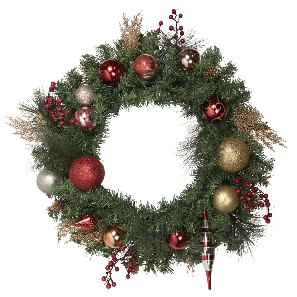Green Mixed Foliage and Ornaments Artificial Christmas Wreath  30-Inch  Unlit. Picture 1