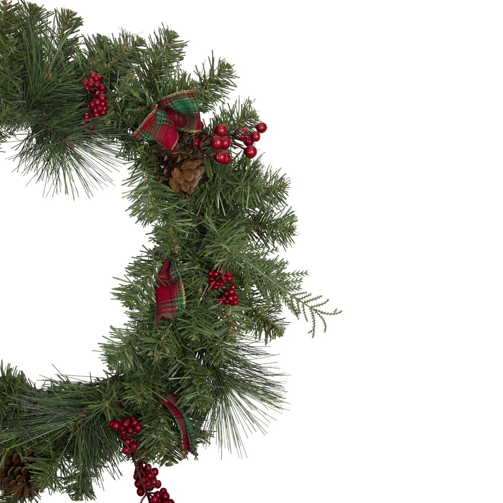 Pine Cones and Berries Artificial Christmas Wreath with Ribbon  24-Inch  Unlit. Picture 4