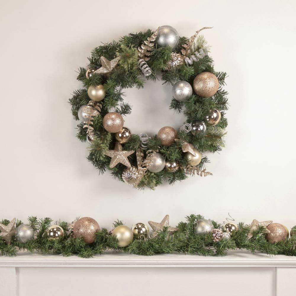 Pine and Ball Green Artificial Christmas Wreath - 24-Inch  Unlit. Picture 2
