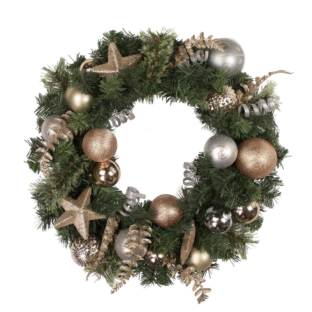 Pine and Ball Green Artificial Christmas Wreath - 24-Inch  Unlit. Picture 1