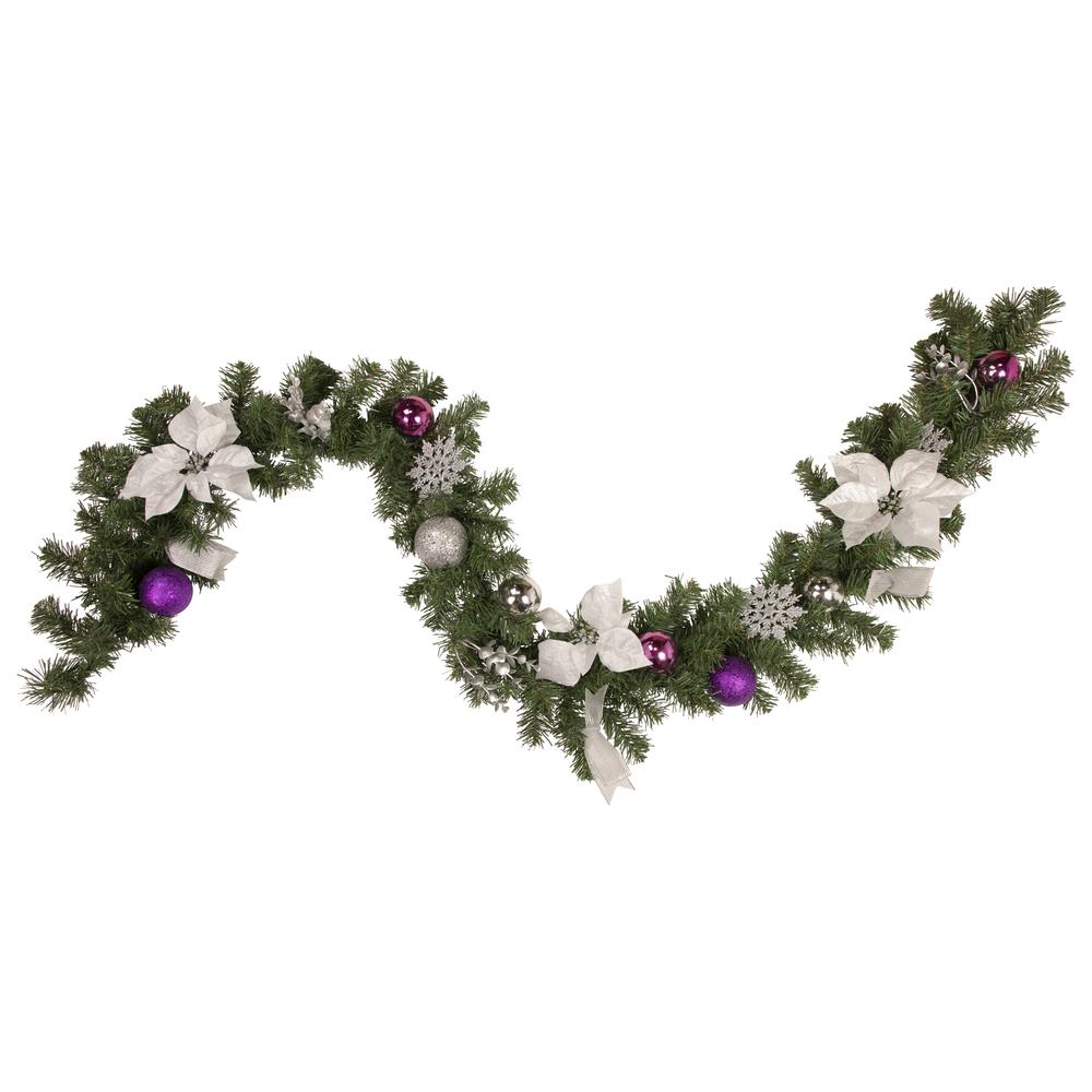 6' x 9" Foliage  Poinsettia and Ornament Artificial Christmas Garland  Unlit. Picture 1