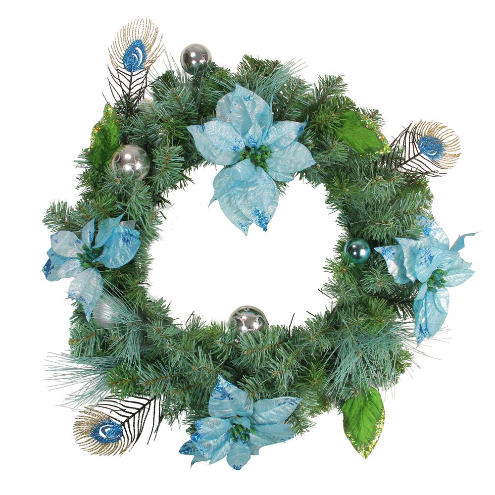 Peacock Poinsettia Artificial Christmas Wreath - 24-Inch  Unlit. Picture 1