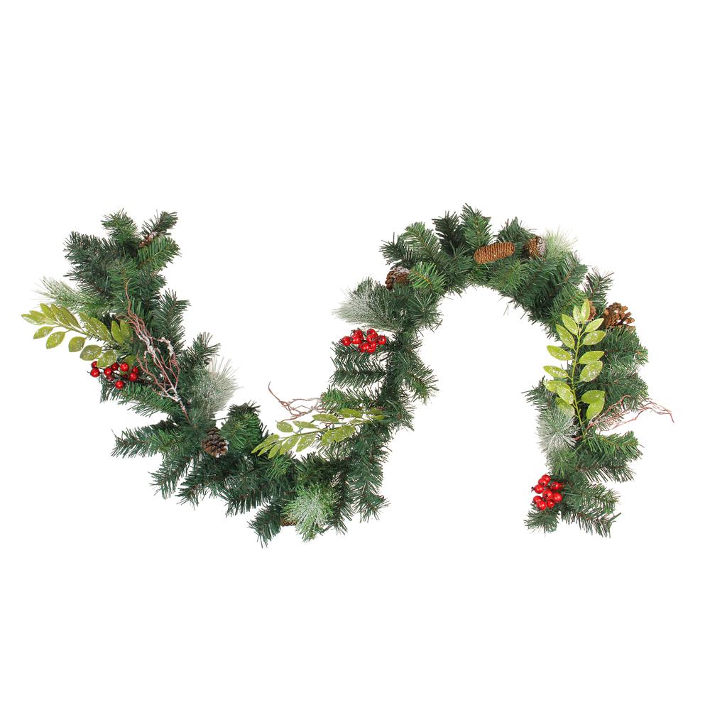 6' x 9" Pre-Decorated Frosted Pinecone and Berry Artificial Christmas Garland - Unlit. Picture 1