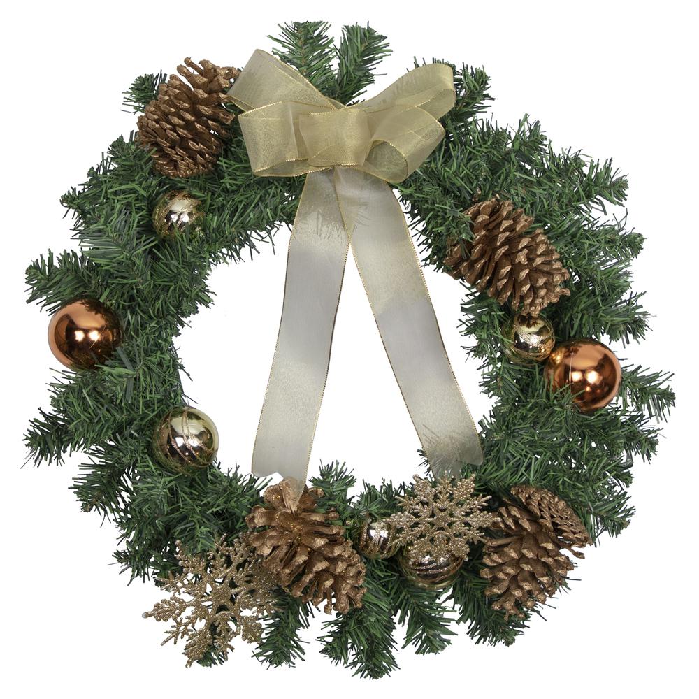 Pre-Decorated Ball Ornaments and Bow Artificial Christmas Wreath  24-Inch  Unlit. Picture 1