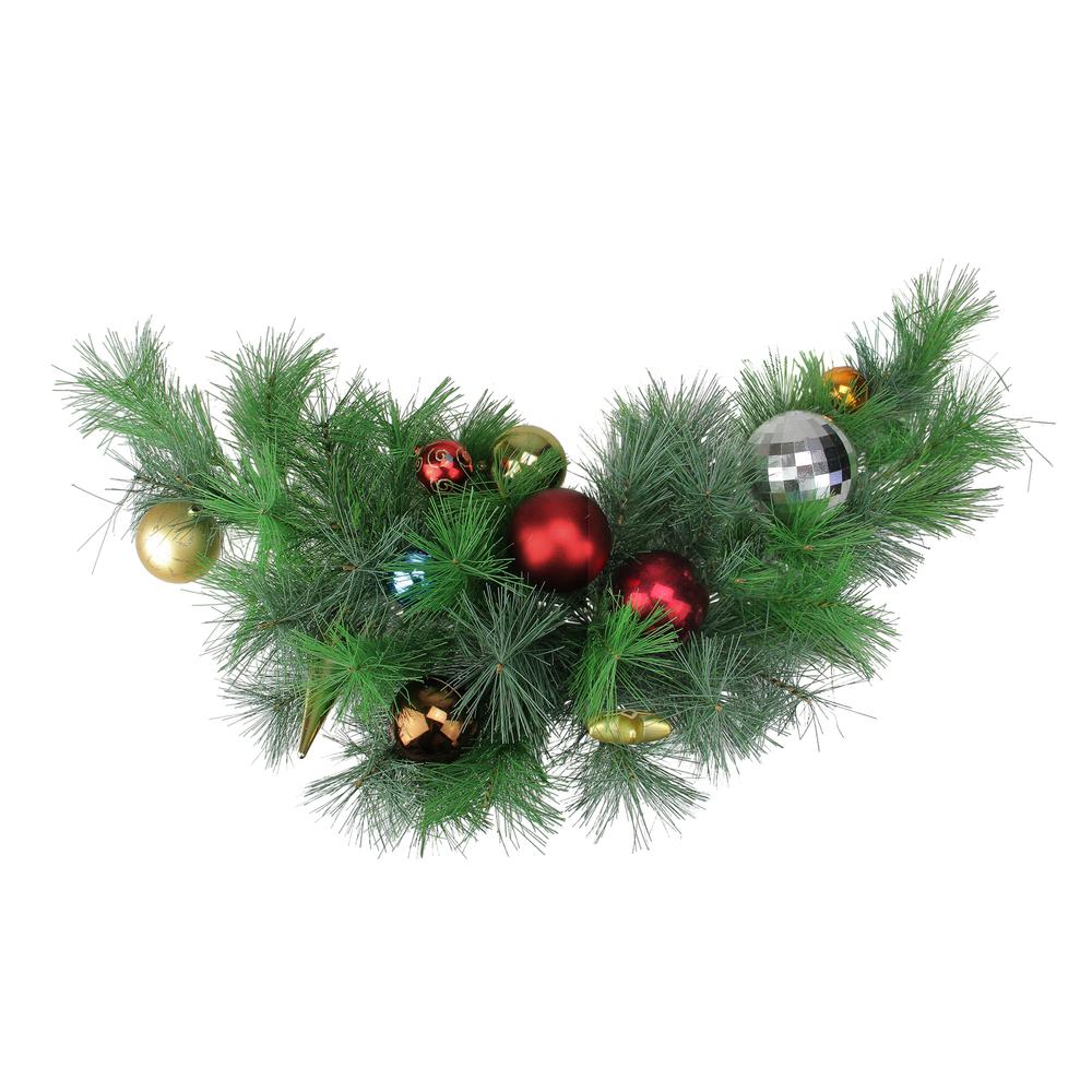 24" Pre-Decorated Multi-Color Ornament Long Needle Pine Artificial Christmas Swag - Unlit. Picture 1