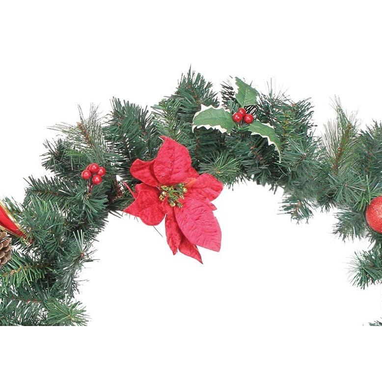 6' x 9" Red Pre-Decorated Poinsettia and Pine Cone Artificial Christmas Garland - Unlit. Picture 3