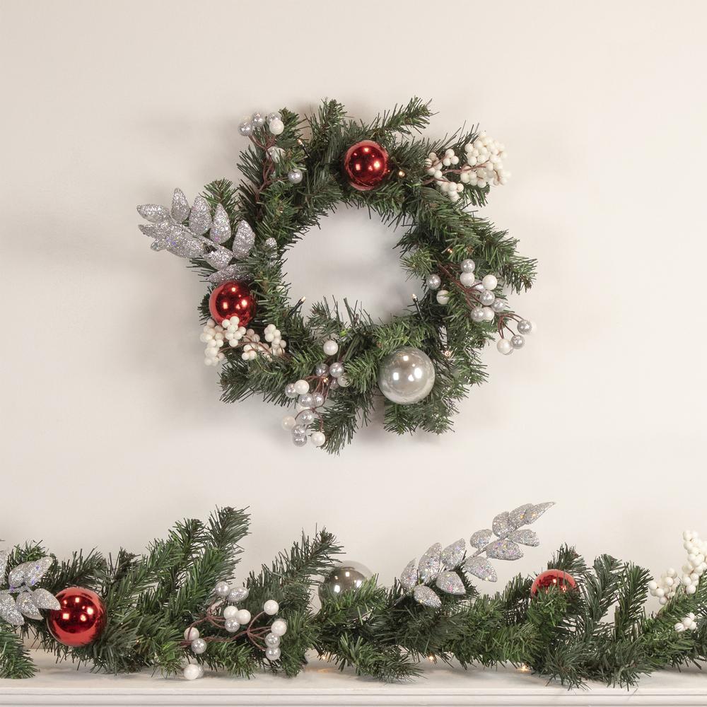 9' Decorated Green Pine Artificial Christmas Garland Warm White LED Lights. Picture 2