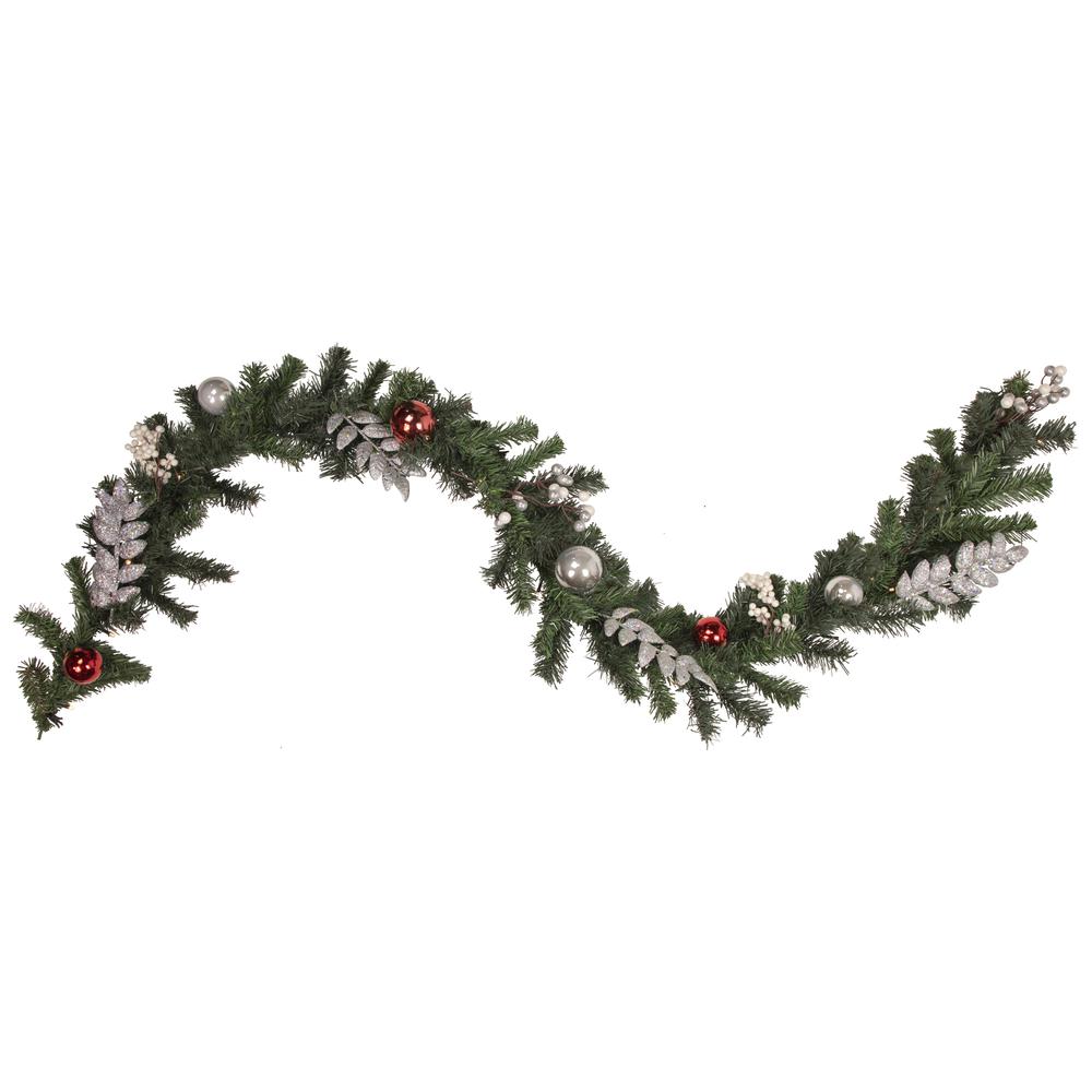 6' x 10" Decorated Green Pine Artificial Christmas Garland Warm White LED Lights. Picture 1