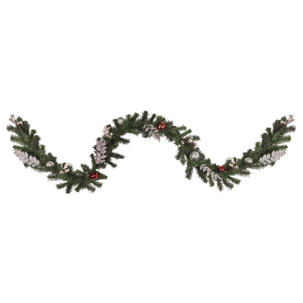 9' Decorated Green Pine Artificial Christmas Garland Warm White LED Lights. Picture 1