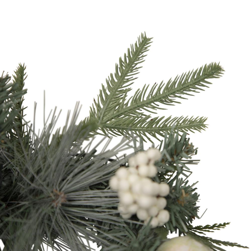16" Pre-Lit Decorated Mixed Pine and White Berries Artificial Christmas Wreath. Picture 3