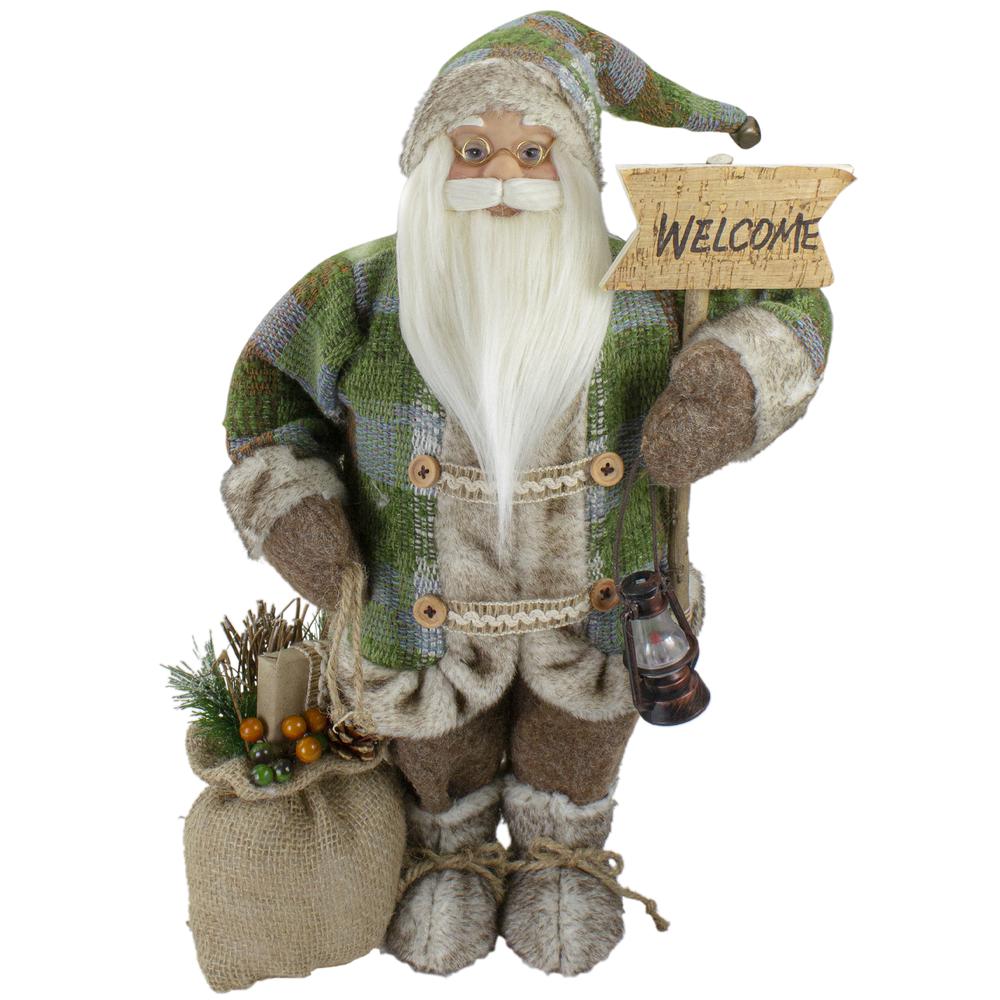 18" Standing Santa Christmas Figure Carrying a Welcome Sign. Picture 1