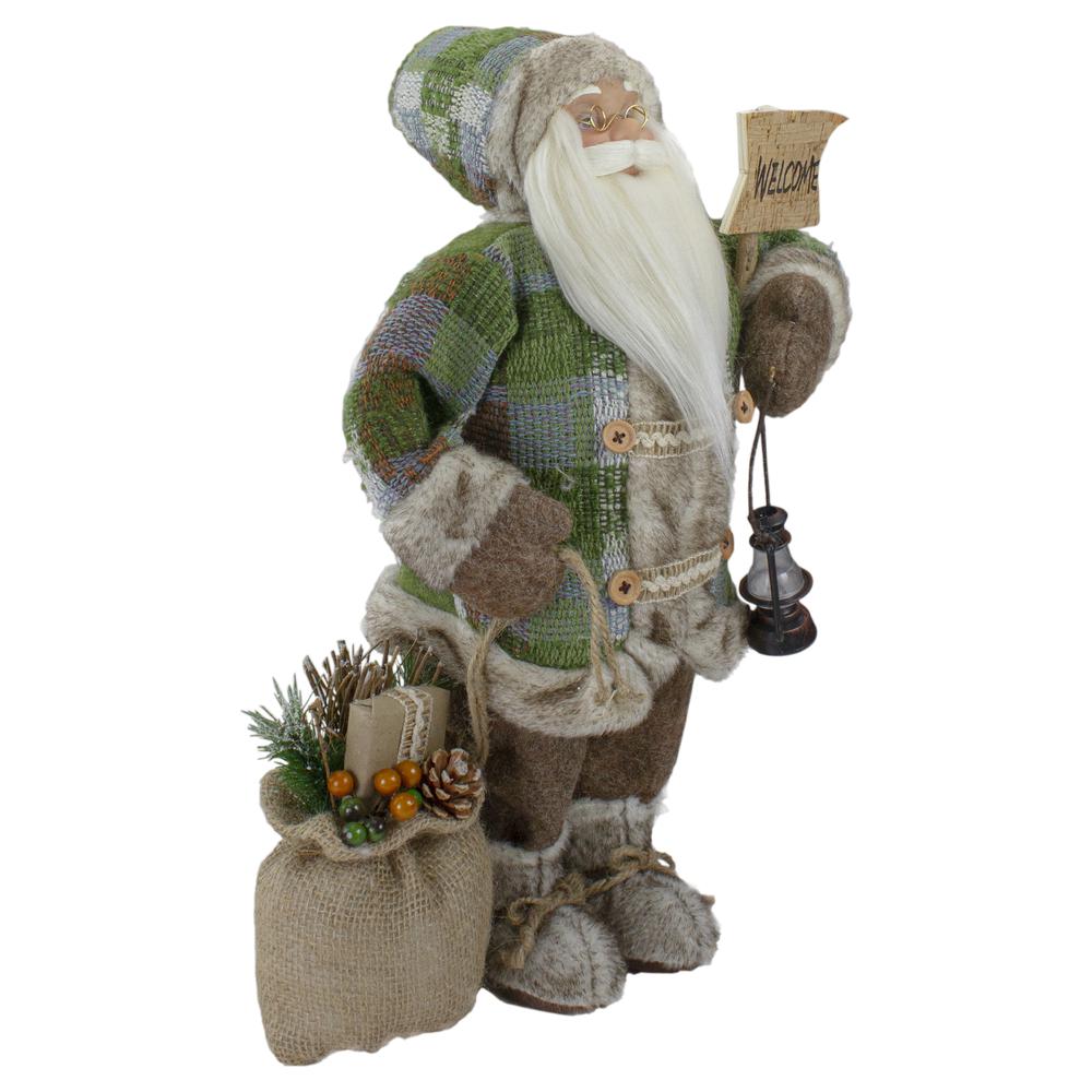 18" Standing Santa Christmas Figure Carrying a Welcome Sign. Picture 4