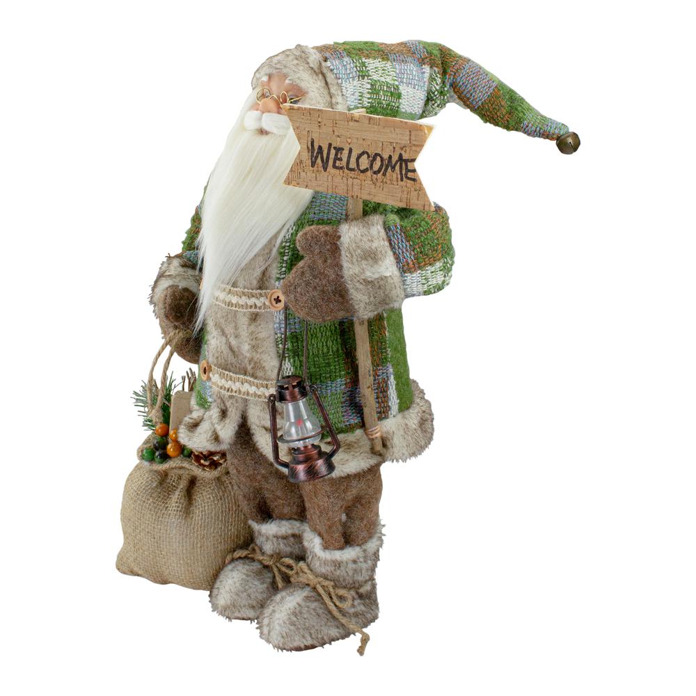 18" Standing Santa Christmas Figure Carrying a Welcome Sign. Picture 3