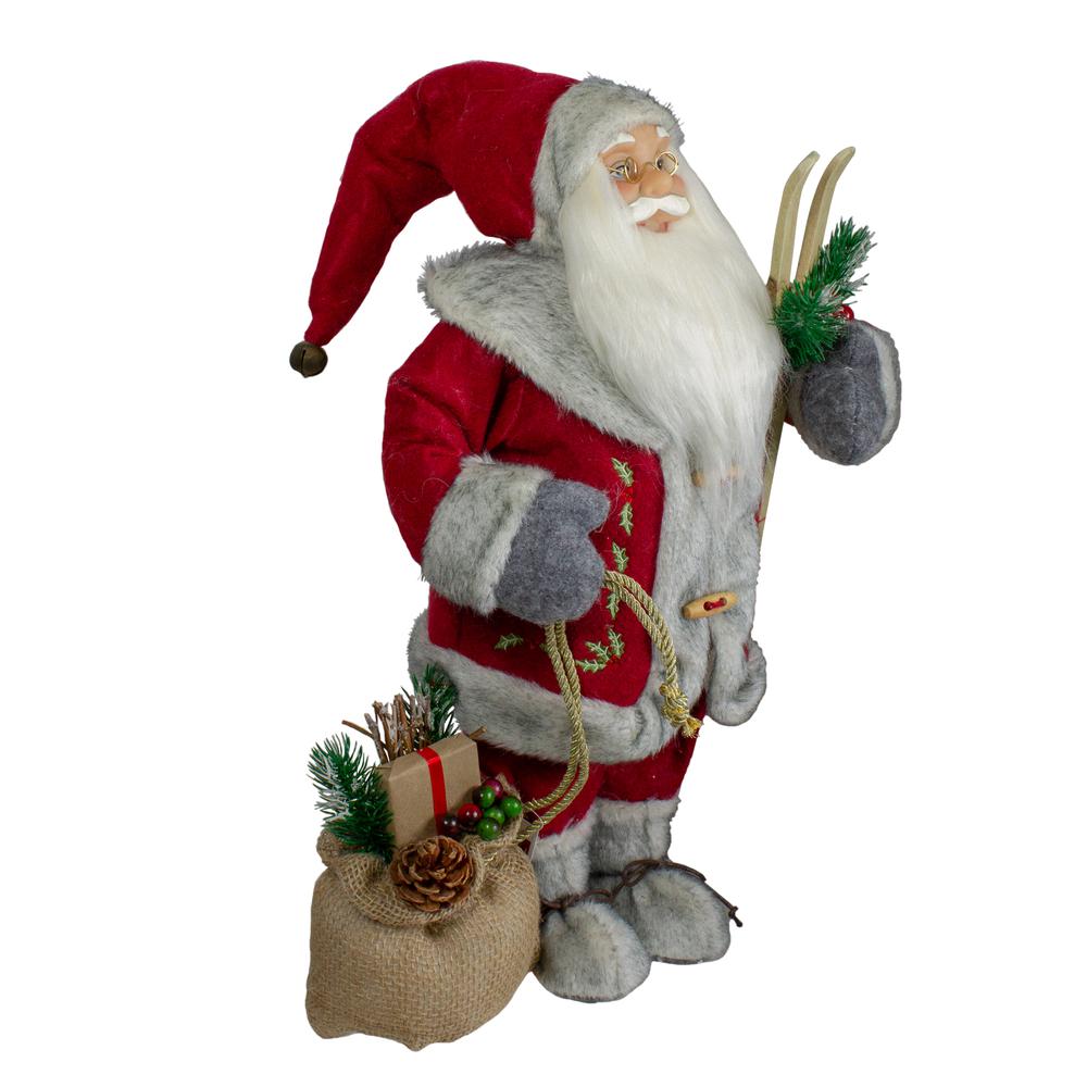 18" Standing Santa Christmas Figure with Skis and Fur Boots. Picture 4