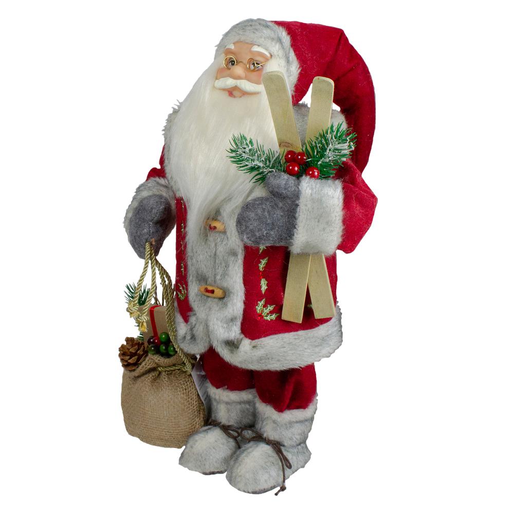 18" Standing Santa Christmas Figure with Skis and Fur Boots. Picture 3