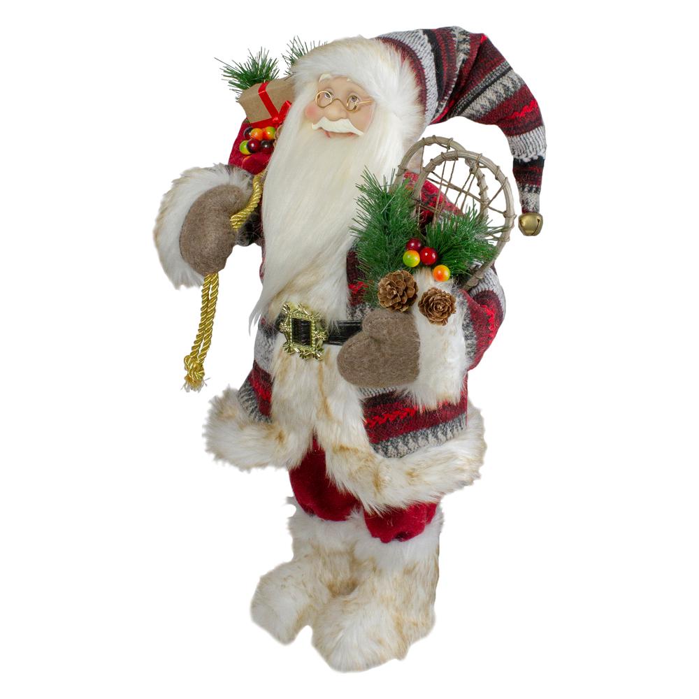 18" Standing Santa Christmas Figure with Snow Shoes and Fur Boots. Picture 3