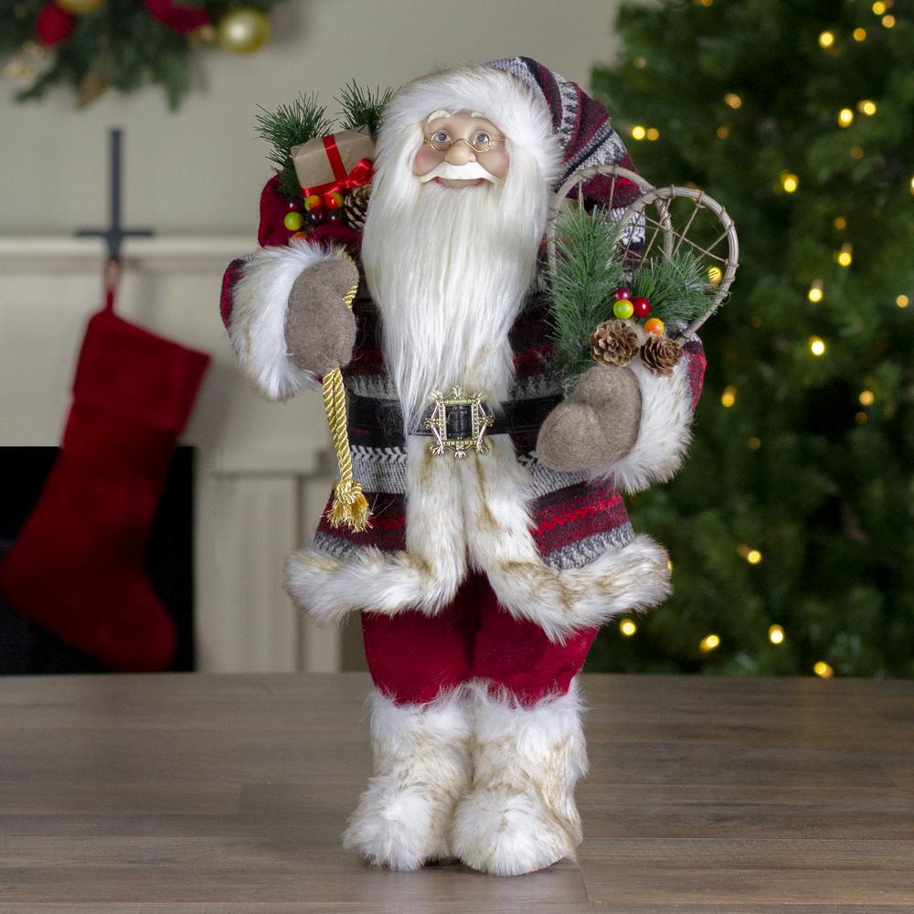 18" Standing Santa Christmas Figure with Snow Shoes and Fur Boots. Picture 2
