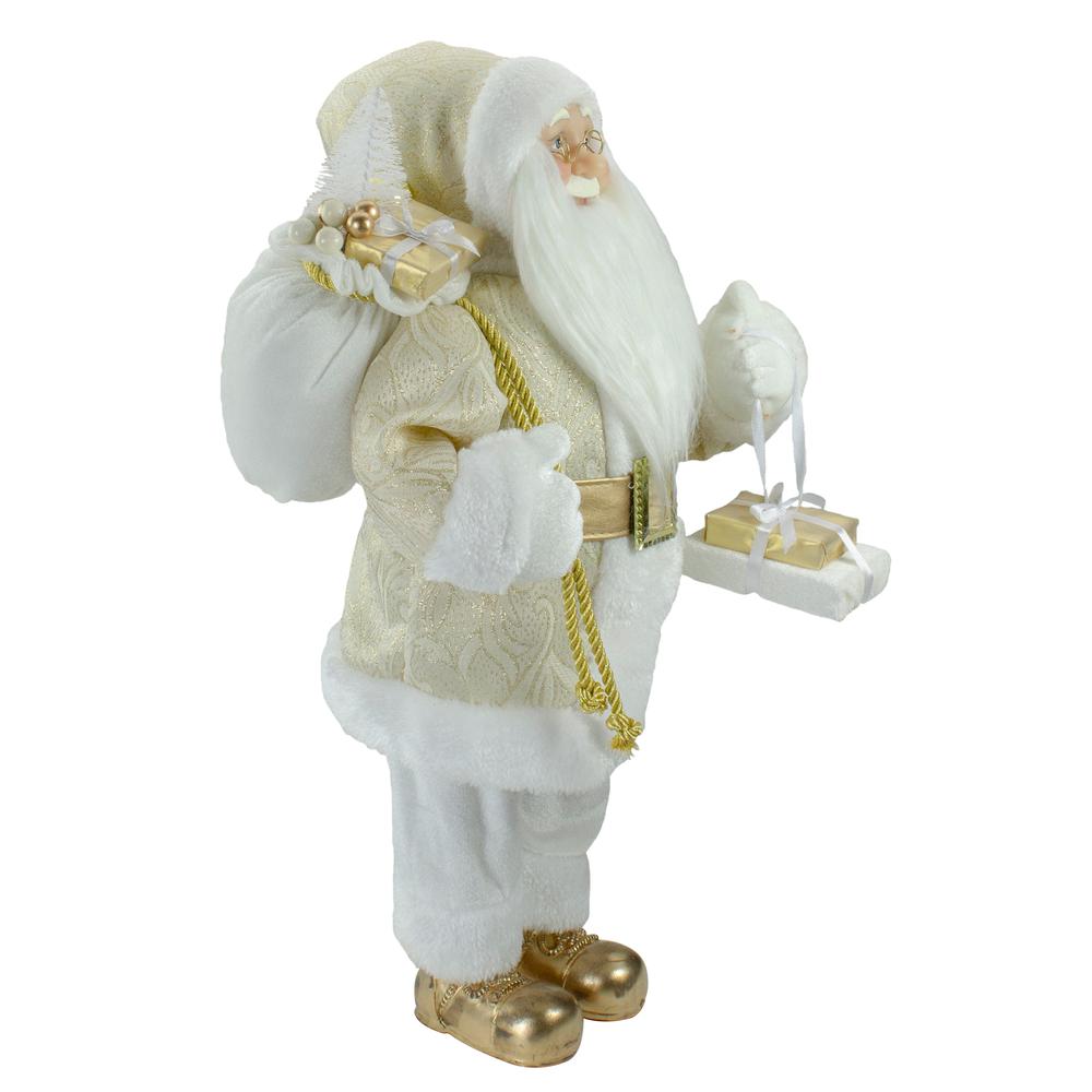 18" Gold and White Standing Santa Christmas Figure with Presents. Picture 4