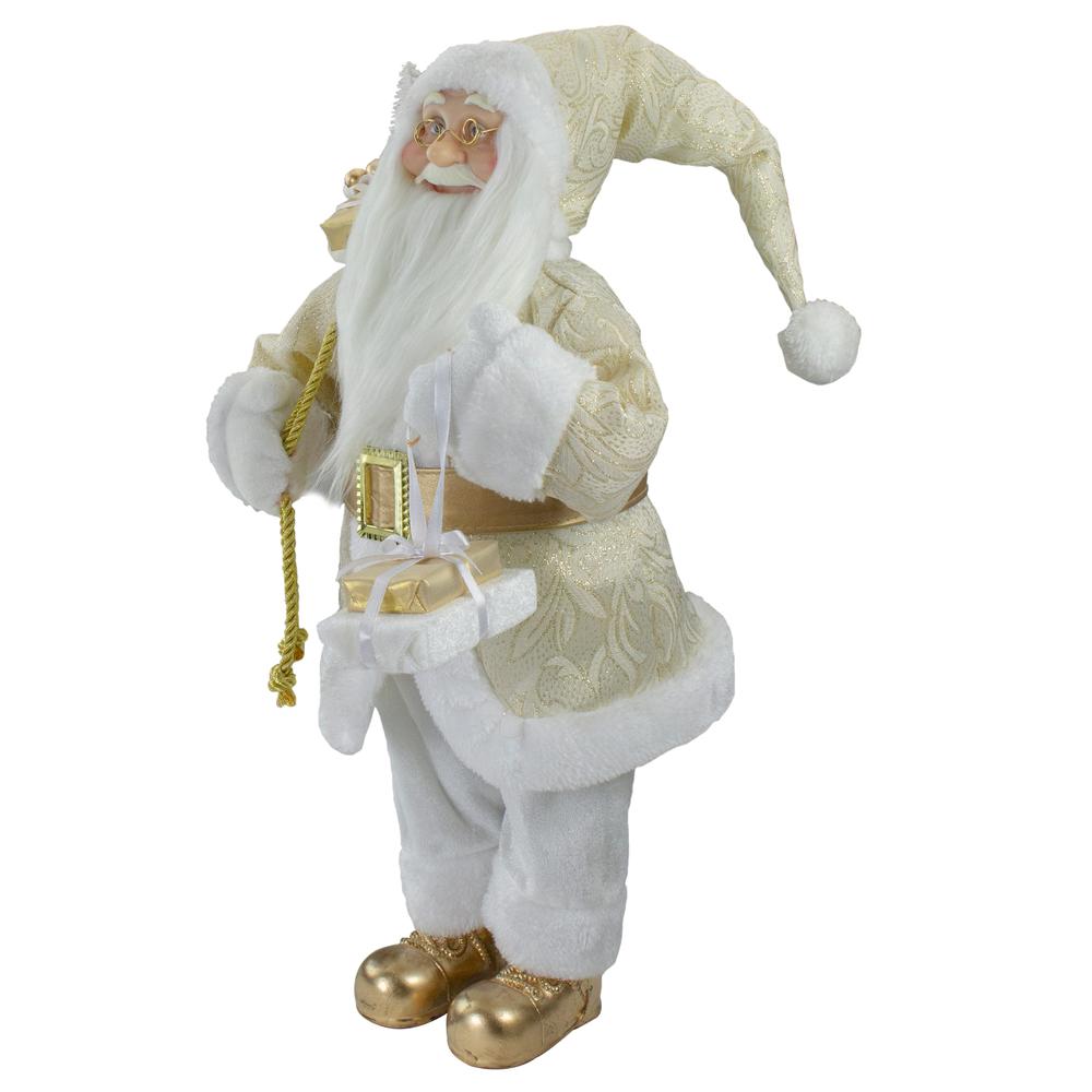 18" Gold and White Standing Santa Christmas Figure with Presents. Picture 3