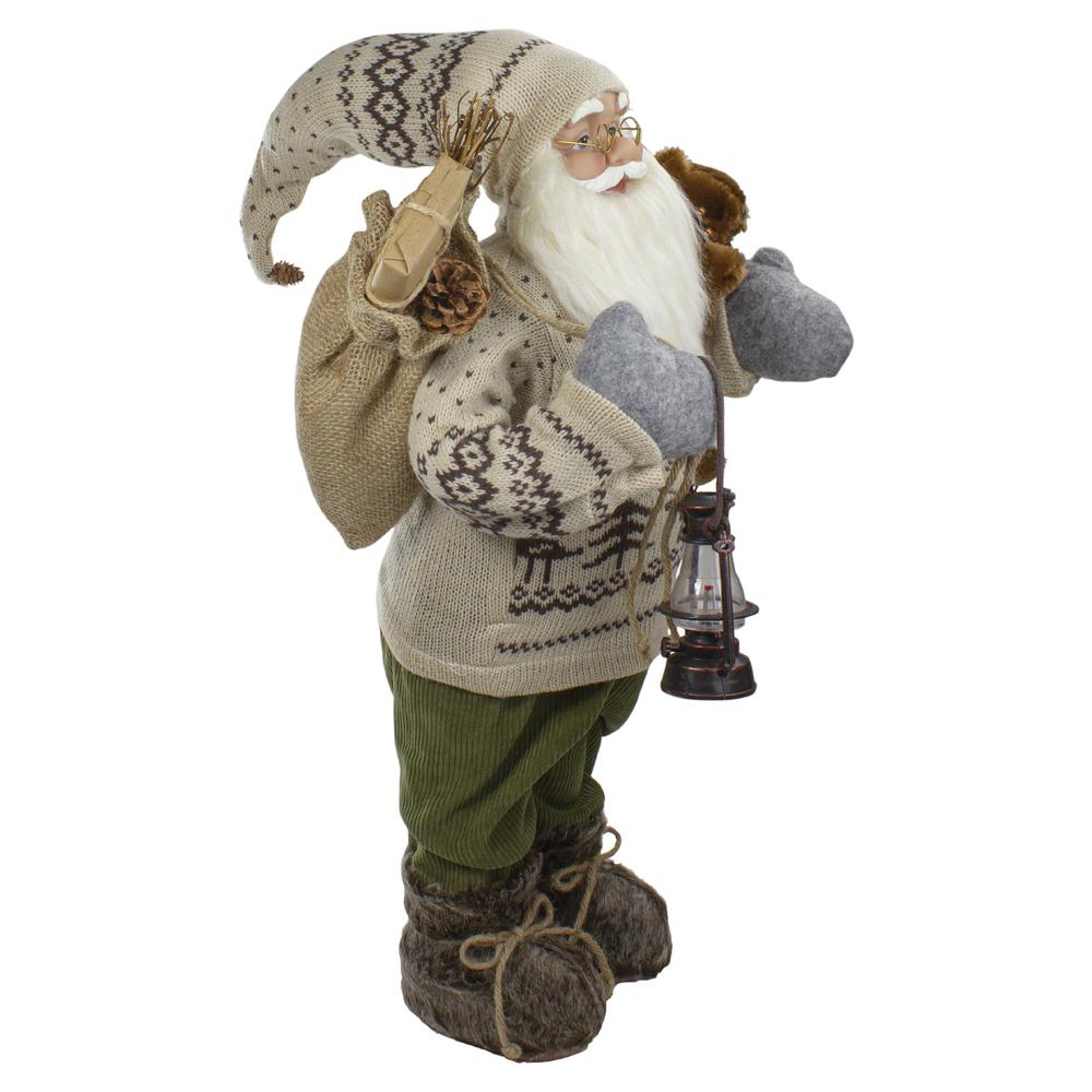 2' Standing Santa Christmas Figure with a Plush Bear and Lantern. Picture 4