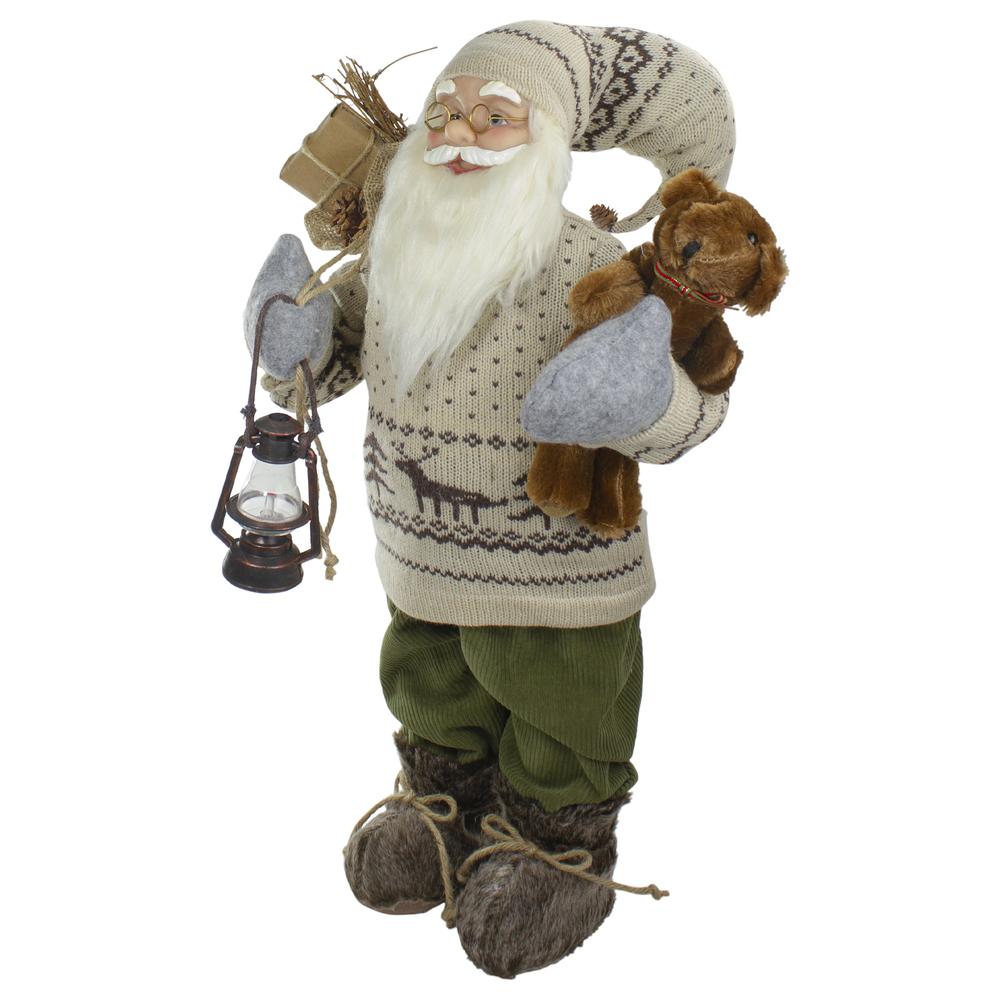 2' Standing Santa Christmas Figure with a Plush Bear and Lantern. Picture 3