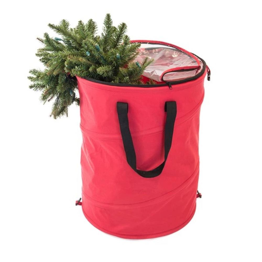 30" Red and Black Extra Large Pop-Up Christmas Decorations Storage Bag. Picture 3