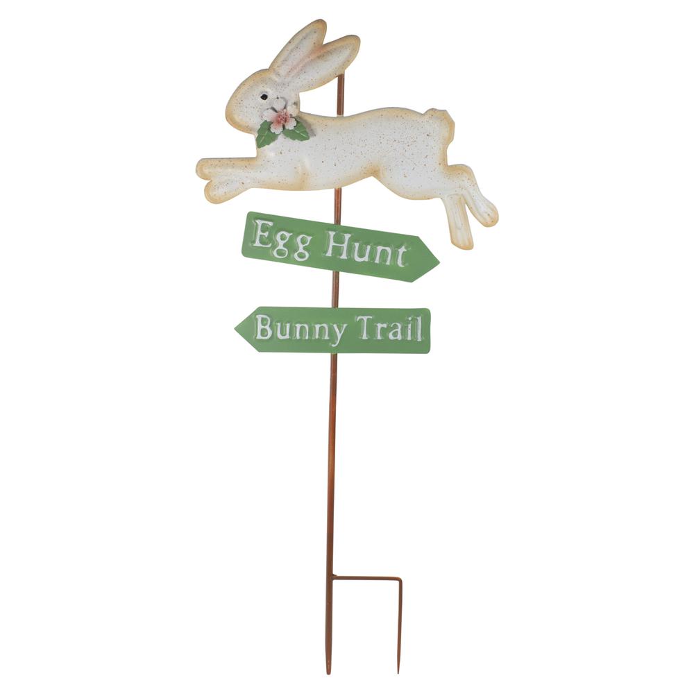 25.5" Easter Egg Hunt and Bunny Trail Outdoor Metal Spring Yard Stake. Picture 1