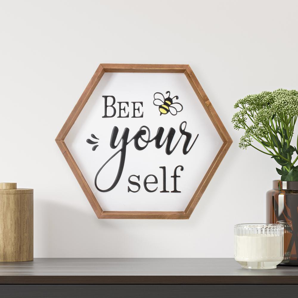 16" Wooden Framed "Bee Yourself" Metal Sign Spring Wall or Tabletop Decor. Picture 4