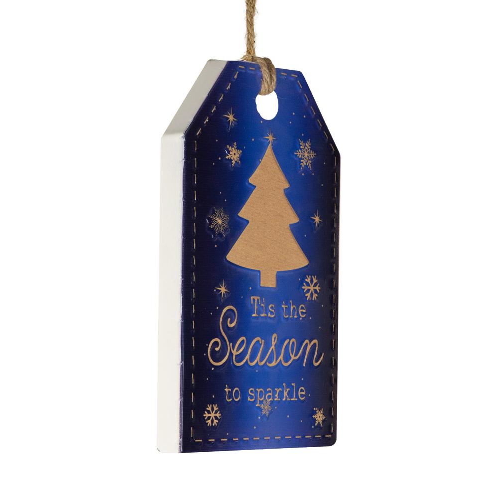 12.25" Tis the Season to Sparkle Blue Christmas Gift Tag Wall Decoration. Picture 3