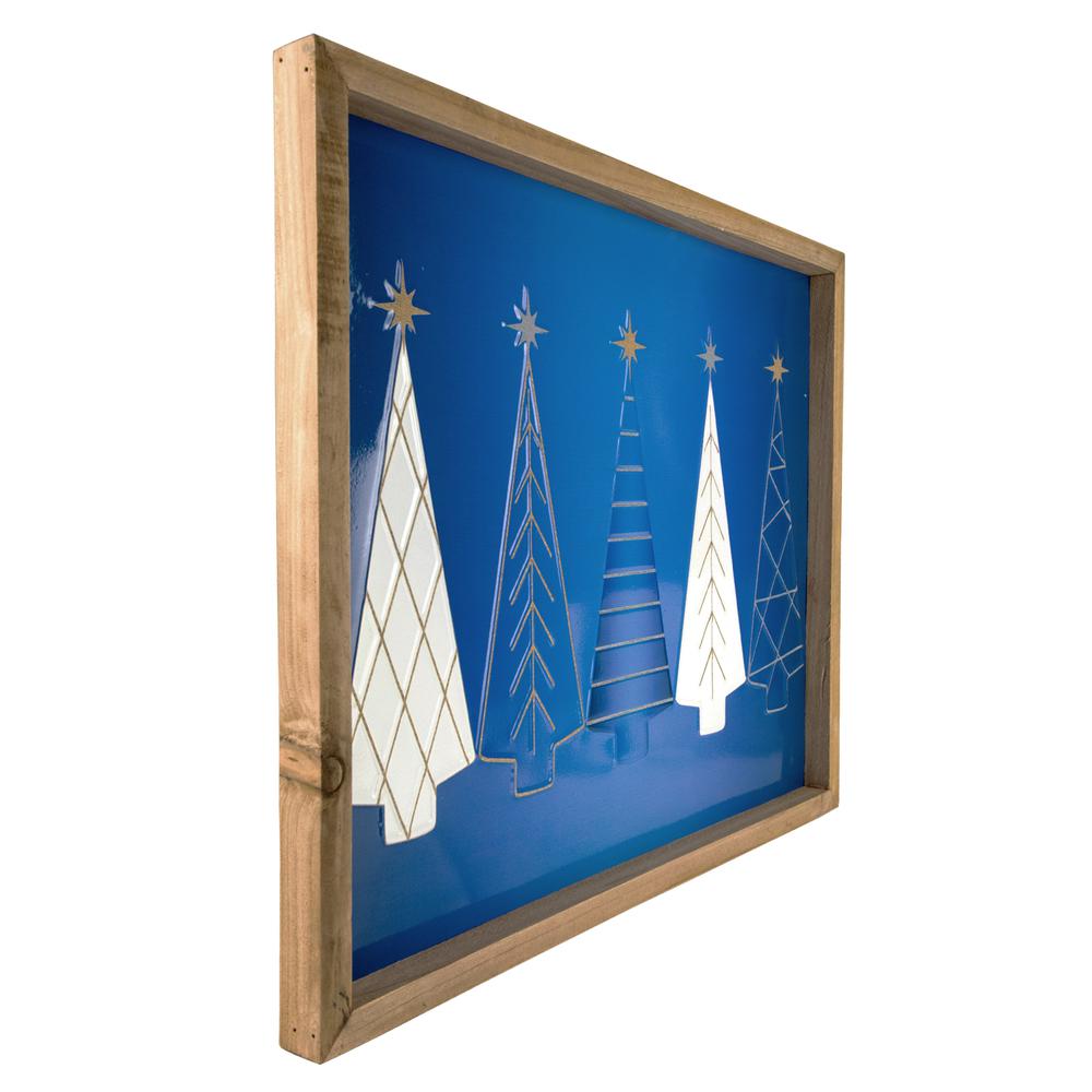 17.75" Blue and White Christmas Trees Wooden Framed Wall Art. Picture 3