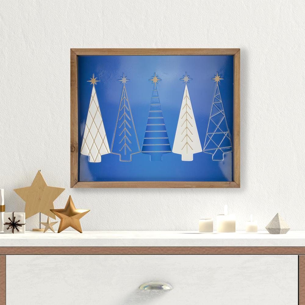 17.75" Blue and White Christmas Trees Wooden Framed Wall Art. Picture 2
