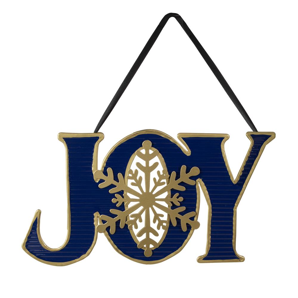 16" Blue and Gold "JOY" Metal Christmas Wall Sign. Picture 1
