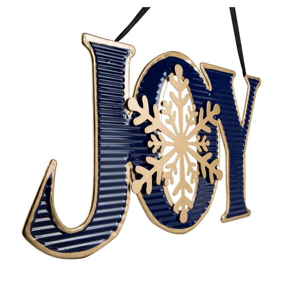 16" Blue and Gold "JOY" Metal Christmas Wall Sign. Picture 3