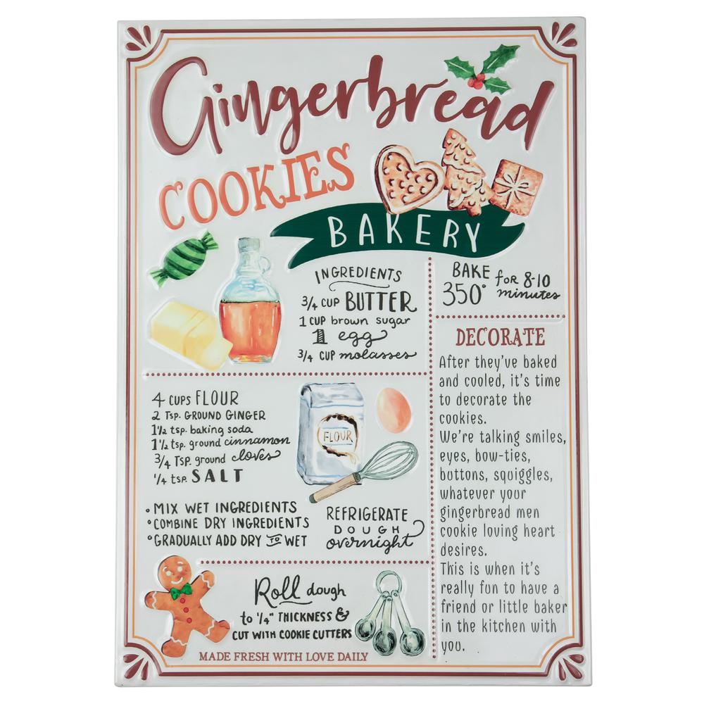 17.25" Gingerbread Christmas Cookies Recipe Metal Wall Plaque Sign. Picture 1
