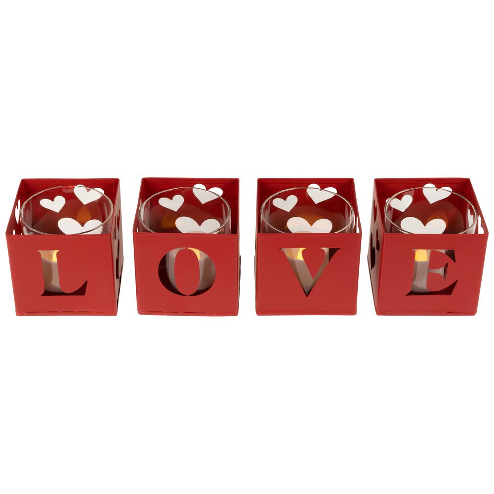 Love Blocks Valentine's Day Metal Votive Candle Holders - 2.75" - Set of 4. Picture 5