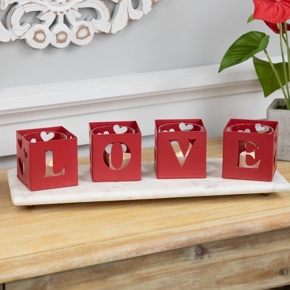 Love Blocks Valentine's Day Metal Votive Candle Holders - 2.75" - Set of 4. Picture 3