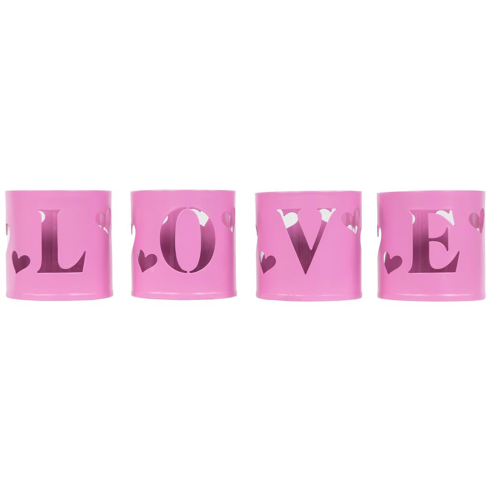 Love Valentine's Day Metal Votive Candle Holders - 2.75" - Set of 4. Picture 2