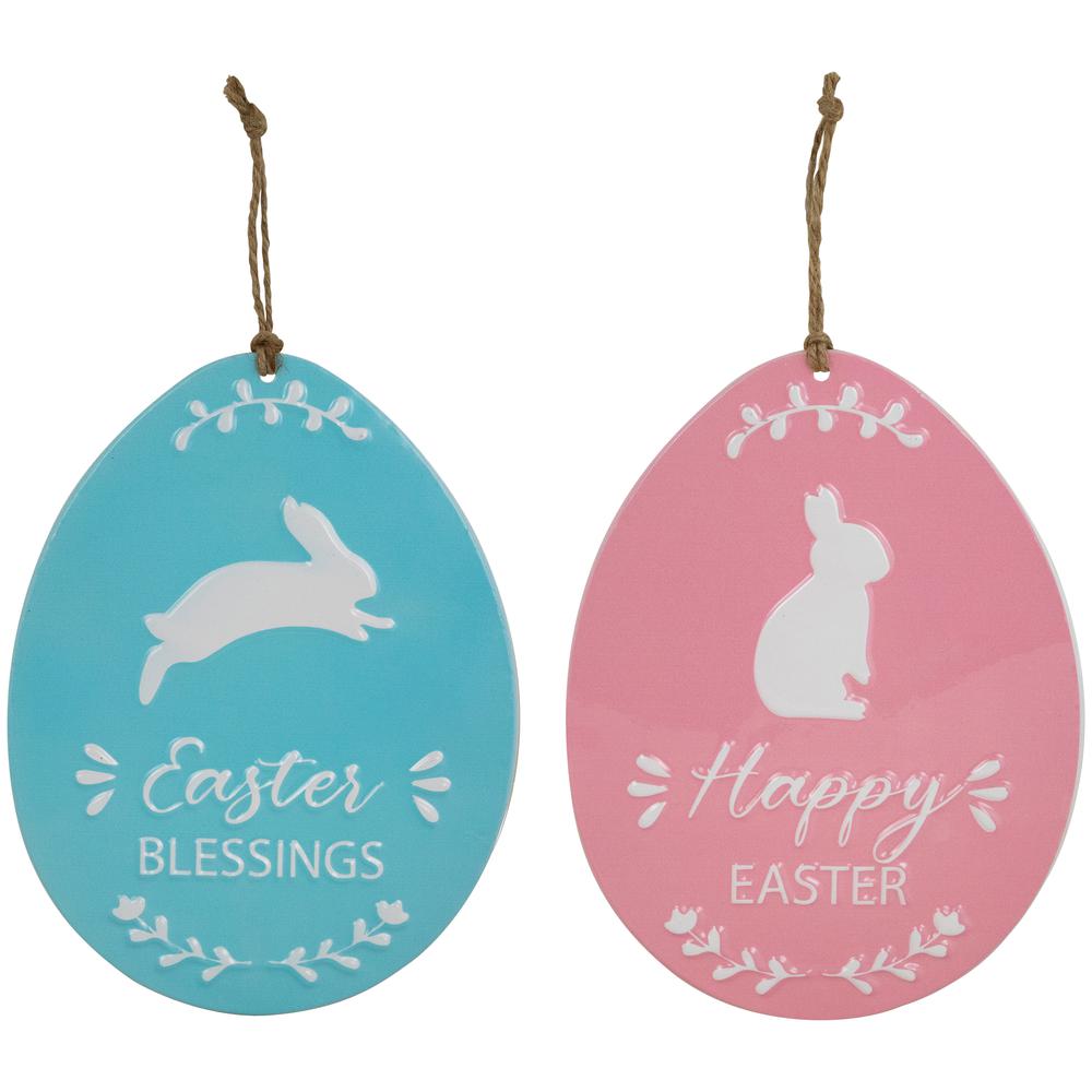 Easter Egg Metal Wall Signs - 9.75" - Blue and Pink - Set of 2. Picture 1