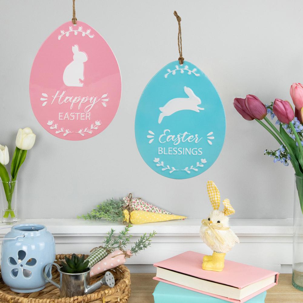 Easter Egg Metal Wall Signs - 9.75" - Blue and Pink - Set of 2. Picture 6