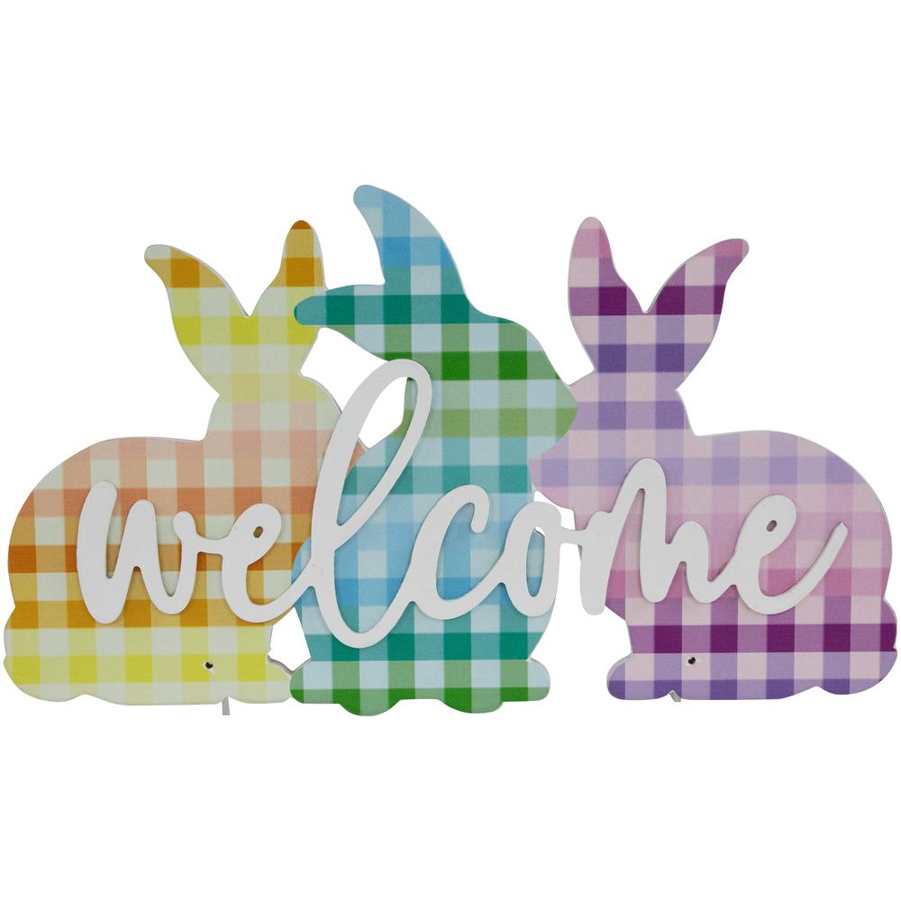 Gingham Bunnies Welcome Easter Wall Sign - 13.75". Picture 1