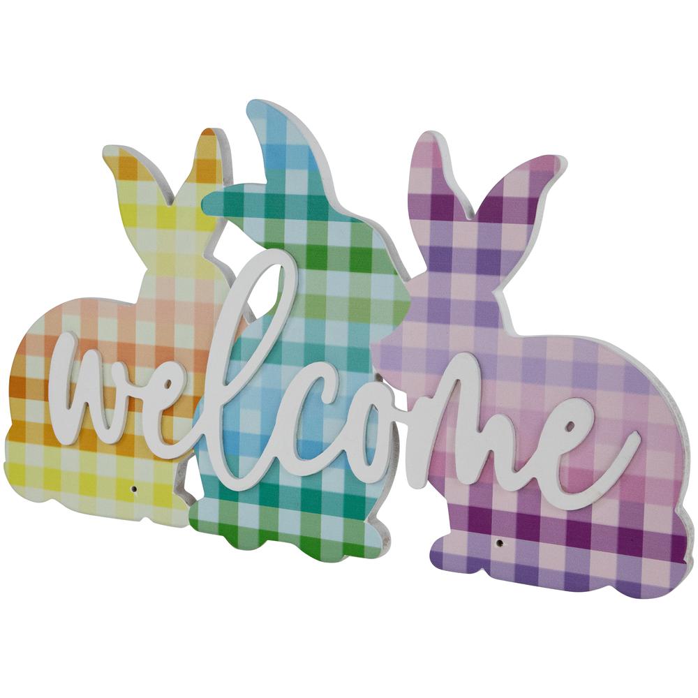 Gingham Bunnies Welcome Easter Wall Sign - 13.75". Picture 2
