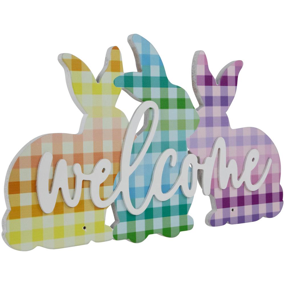 Gingham Bunnies Welcome Easter Wall Sign - 13.75". Picture 3