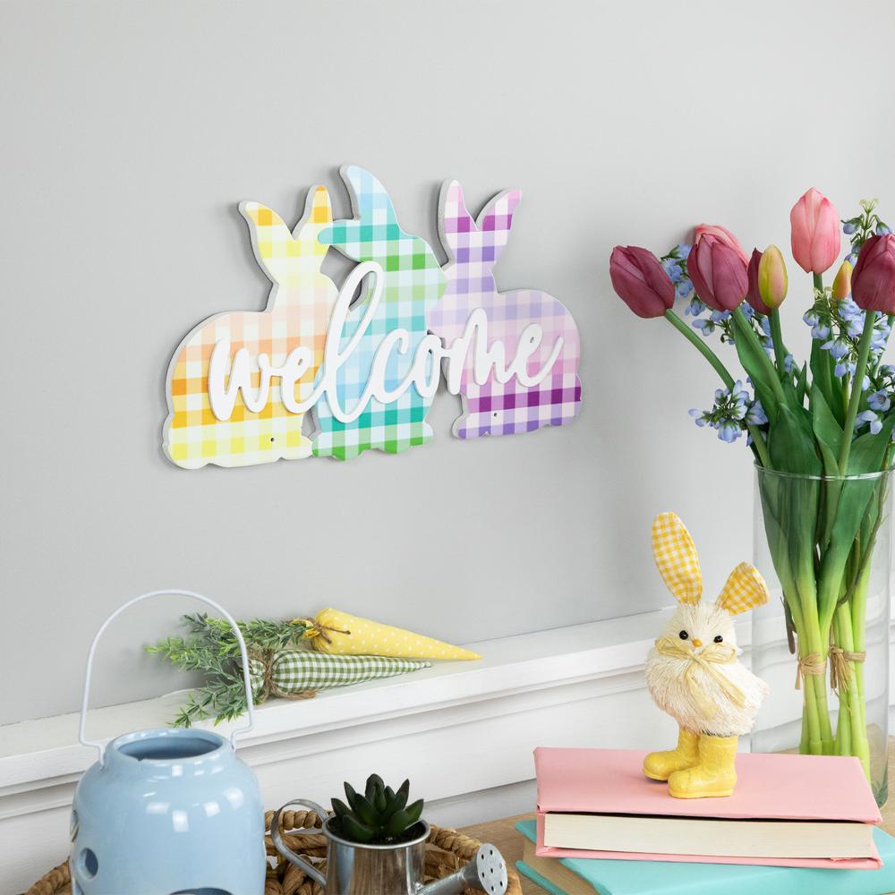 Gingham Bunnies Welcome Easter Wall Sign - 13.75". Picture 5